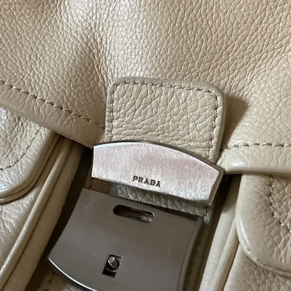 Prada Ivory Leather Shoulder Bag with Silver Buckles - Picture 2 of 15